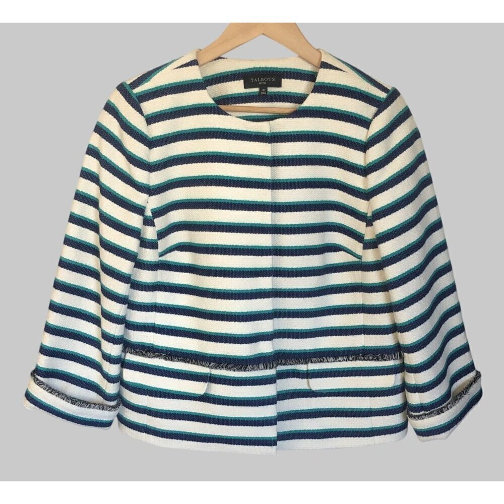 Talbots Striped Petite Jacket Womens 14P Tweed Church Easter Mature Office